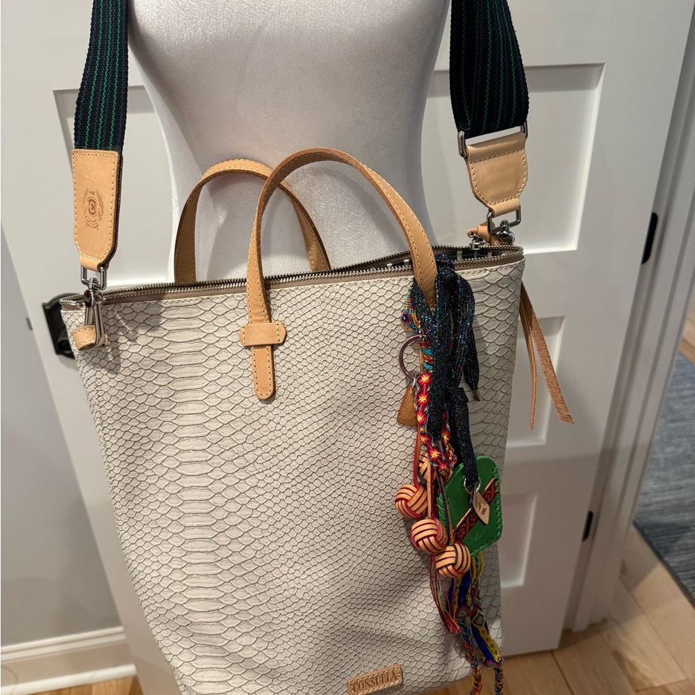 Consuela Textured Cream Tote with Multicolor Strap - Picture 2 of 6